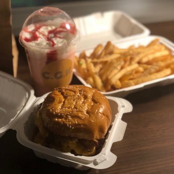 Crazy Good Kitchen - Double Trouble with Parmesan Truffle Fries and a strawberry milkshake - American Near Me - Boston, Massachusetts