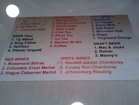 Photo of Laadla Cuisine of India - Seattle, WA, US. Drink menu