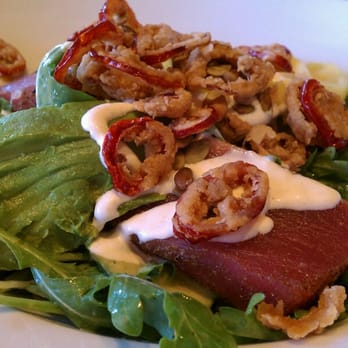 Simmzy's - Ahi Tuna Salad with avocado and fried jalepenos, rest of description on another picture. - American Near Me - Manhattan Beach, California Simmzy's - Ahi Tuna Salad with avocado and fried jalepenos, rest of description on another picture. - American Near Me - Manhattan Beach, California