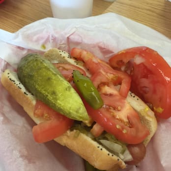 The Works Grill - Love me a good Chicago style with everything on it!!  Don't get it "to go".  Squished soggy buns are gross!! - Greek Near Me - Glenview, Illinois