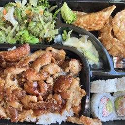 Chicken Teriyaki, California Roll, Gyoza, and Unrecoverable Veggies. 2/5. Chicken Teriyaki, California Roll, Gyoza, and Unrecoverable Veggies. 2/5.