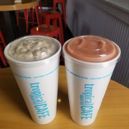 Chia banana booster to the left Cranberry truffle to the right smoothies Chia banana booster to the left Cranberry truffle to the right smoothies
