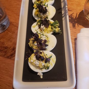 Whiskey Cake - Seasonal variation on the deviled eggs - New American Near Me - Irving, Texas Whiskey Cake - Seasonal variation on the deviled eggs - New American Near Me - Irving, Texas
