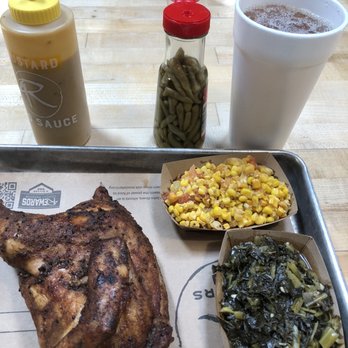 4 Rivers Smokehouse - Half smoked chicken, collards, and corn - Barbeque Near Me - Jacksonville, Florida