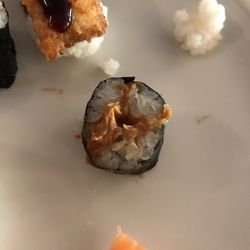 Samurai Sushi - Peanut butter maki. Very sticky and tasted only like peanut butter. Weird filling but if you like PB give it a shot.