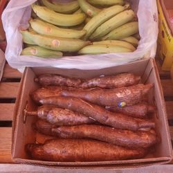 Tropical tubular root vegetables and plantains and yuca.