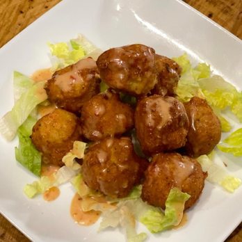 MayoKechu - These shrimp stuffed buñuelos are delicious and food addictive, the thai chili mayokechu sauce went great with them. - Food Trucks Near Me