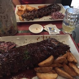 Front-chocolate and beer sauce, back-smokey BBQ I think the BBQ was the better of the two, but both sauces were good.