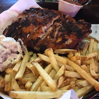 Phil's BBQ - Full baby back rib dinner with small sides of potato salad and fries, sauce on the side ($19.95) - Barbeque Near Me - San Diego, California