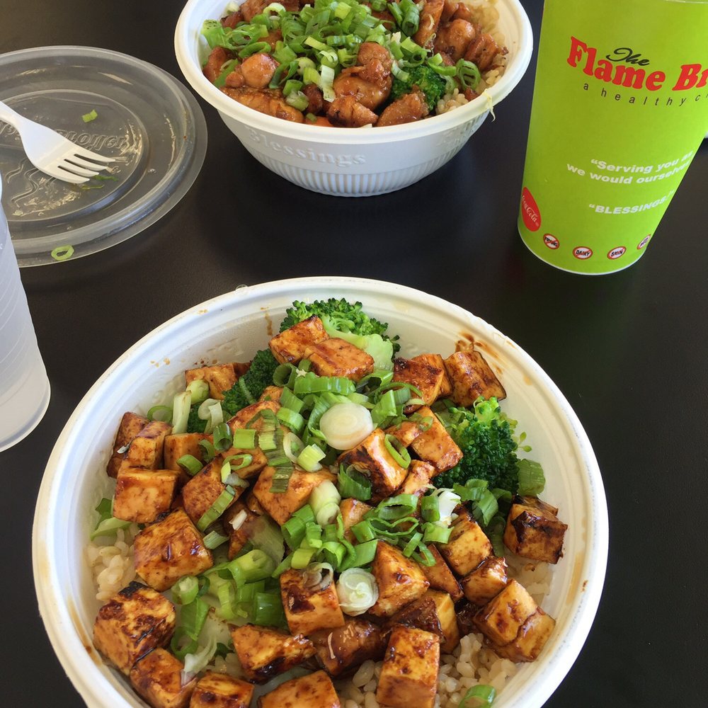Flame Broiler - Brown rice, veggies, tofu, green onions, magic & hot sauce :) - Asian Fusion Near Me - Bakersfield, California Flame Broiler - Brown rice, veggies, tofu, green onions, magic & hot sauce :) - Asian Fusion Near Me - Bakersfield, California