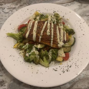 Lucciano's Cafe - Grilled Salmon over Seasoned Vegetables - Italian Near Me - Londonderry, New Hampshire