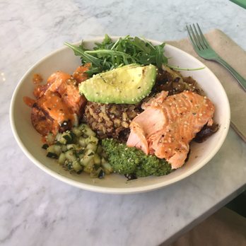Flower Child - Mother Earth bowl with salmon - Vegetarian Near Me - Dallas, Texas Flower Child - Mother Earth bowl with salmon - Vegetarian Near Me - Dallas, Texas