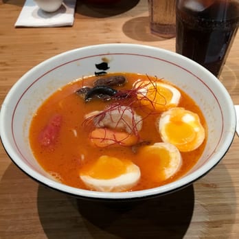 Sansotei Ramen - Tomato ramen (with thin noodles) and extra egg! - Ramen Near Me - Toronto, Ontario Sansotei Ramen - Tomato ramen (with thin noodles) and extra egg! - Ramen Near Me - Toronto, Ontario