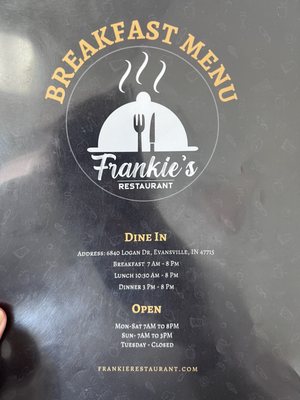 Menu photo 1 Frankie’s Restaurant Evansville, IN Menu photo 1 Frankie’s Restaurant Evansville, IN