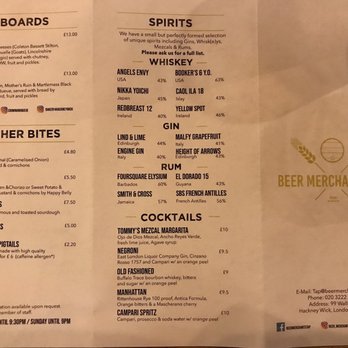 Beer Merchants Tap - Menu Dec 2022. - Pubs Near Me - Hackney Wick, XGL