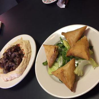 Oasis Middle Eastern Restaurant - Humus with meat and chicken samosas - Halal Near Me - Newark, Delaware Oasis Middle Eastern Restaurant - Humus with meat and chicken samosas - Halal Near Me - Newark, Delaware