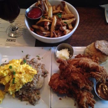 Bondurants - 1. IPA fries
2. Chicken tenders with a biscuit and honey butter
3. Sausage gravy (we ordered scrambled eggs instead of fried) - Cocktail Bars Near Me - New York, New York Bondurants - 1. IPA fries
2. Chicken tenders with a biscuit and honey butter
3. Sausage gravy (we ordered scrambled eggs instead of fried) - Cocktail Bars Near Me - New York, New York