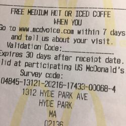 McDonald's - McDonald's of Hyde Park -- 1312 Hyde Park Avenue, Hyde Park FREE Coffee Survey on Receipt!