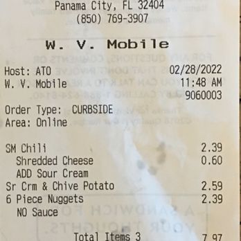 Wendy's - the receipt for the restaurant - Fast Food Near Me - Callaway, Florida Wendy's - the receipt for the restaurant - Fast Food Near Me - Callaway, Florida