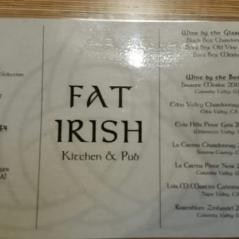Fat Irish Kitchen & Pub - Backside of menu, drinks. - Fish & Chips Near Me - Harbor, Oregon Fat Irish Kitchen & Pub - Backside of menu, drinks. - Fish & Chips Near Me - Harbor, Oregon