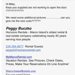 Horizons Marco Island Rentals - An example of Horizon customer service