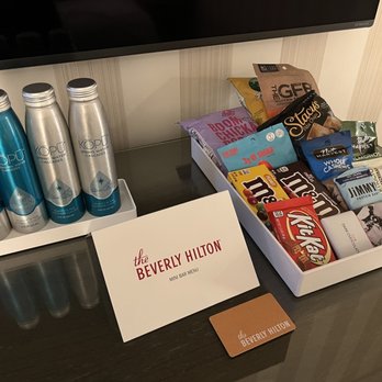 The Beverly Hilton - Water and snacks in room - Hotels Near Me - Beverly Hills, California The Beverly Hilton - Water and snacks in room - Hotels Near Me - Beverly Hills, California