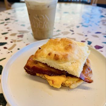 Sonder Coffee - Bacon, egg and cheese biscuit and banana bread latte - Coffee & Tea Near Me - Wendell, North Carolina
