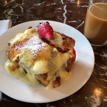 Julienne - Signature Baked Créme Brûlée French Toast with Fresh Strawberry Sauce and Créme Anglaise - New American Near Me - San Marino, California Julienne - Signature Baked Créme Brûlée French Toast with Fresh Strawberry Sauce and Créme Anglaise - New American Near Me - San Marino, California