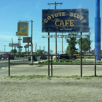Coyote Bluff Cafe - Sign on road side. - Burgers Near Me - Amarillo, Texas