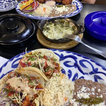 Bahia Grill - Queso fundido and shrimp tacos with diabla sauce - Mexican Near Me - Corona, California