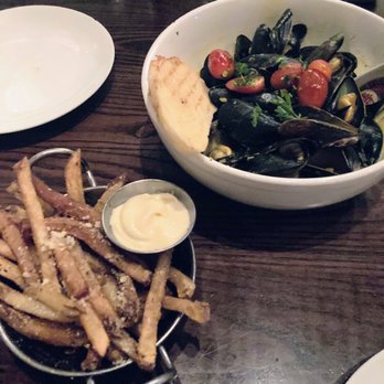 The Vesper - PEI Mussels with a side of Truffle parm fries - Cocktail Bars Near Me - Rochester, New York