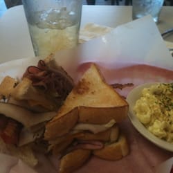 Wishbone Cafe - Club Sandwich w/potato salad & sweet tea