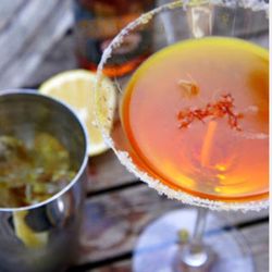 Fortify Bar & Restaurant - Iranian saffron, rose water, blood orange. In our first trio of in house gin infusions.