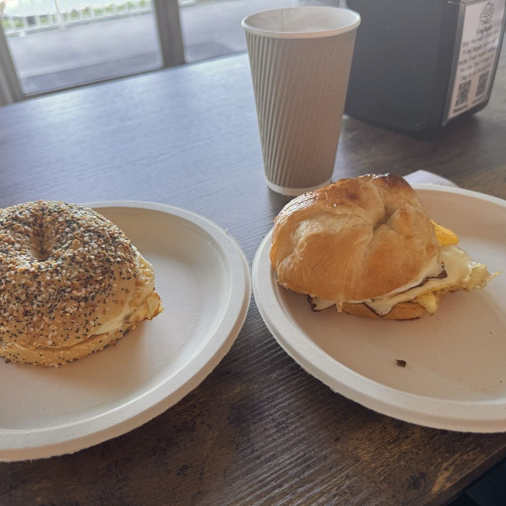 Everything bagel with egg and cheese and croissant with egg and cheese Everything bagel with egg and cheese and croissant with egg and cheese