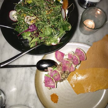 Spoon and Stable - Fresh salad (upper left) and bison tartare (lower right) - New American Near Me - Minneapolis, Minnesota Spoon and Stable - Fresh salad (upper left) and bison tartare (lower right) - New American Near Me - Minneapolis, Minnesota