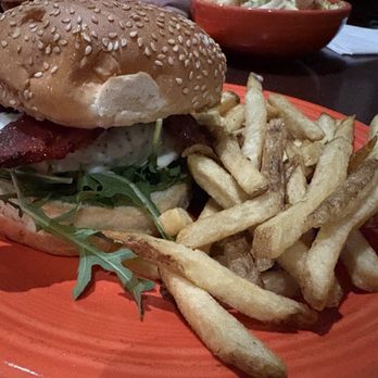 Russian River Brewing - Hard bacon - overcooked burger and room temp fries - Brewpubs Near Me - Windsor, California Russian River Brewing - Hard bacon - overcooked burger and room temp fries - Brewpubs Near Me - Windsor, California