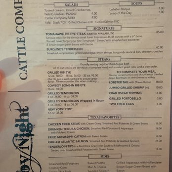 Fly By Night Cattle Company Steakhouse - Menu - May 2021 - Steakhouses Near Me - Cleburne, Texas