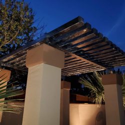 Sparks Metalworks - Brushed metal pergola made with 4x4 14 gauge tubing
