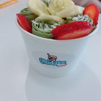 Frozen Boba - Matcha rolled ice cream with honey drizzle coconut flakes and strawberry and bananas on top. - Ice Cream & Frozen Yogurt Near Me - Evesham Township, New Jersey Frozen Boba - Matcha rolled ice cream with honey drizzle coconut flakes and strawberry and bananas on top. - Ice Cream & Frozen Yogurt Near Me - Evesham Township, New Jersey