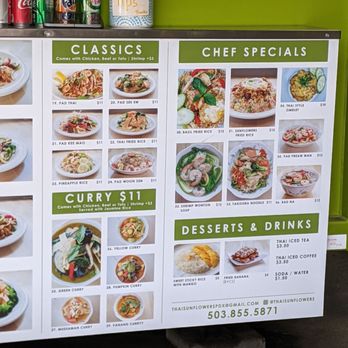 Thai Sunflowers - Menu: right half - Food Trucks Near Me - Happy Valley, Oregon Thai Sunflowers - Menu: right half - Food Trucks Near Me - Happy Valley, Oregon