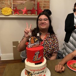 Thank you for the beautiful U of Louisville cake! I'd have gotten the cupcakes instead for the price. Thank you for the beautiful U of Louisville cake! I'd have gotten the cupcakes instead for the price.