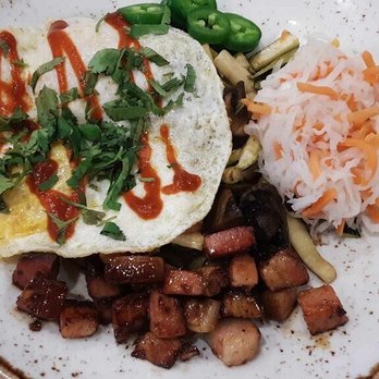 First Watch - Asian pork belly bowl with eggs pork belly dikon radish jalapeños substituting zucchini and mushrooms for the quinoa and rice. - Breakfast & Brunch Near Me - Springfield, Missouri