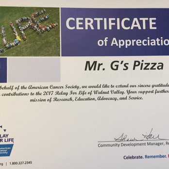 Mr. G's Pizza - Diamond Bar - Thank you Mr G's for supporting 2017 Walnut/Diamond Bar Relay for Life!! - Pizza Near Me - Diamond Bar, California Mr. G's Pizza - Diamond Bar - Thank you Mr G's for supporting 2017 Walnut/Diamond Bar Relay for Life!! - Pizza Near Me - Diamond Bar, California