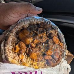 CB Jerk Chicken Center - Oxtail, rice n peas and cabbage