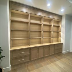 CustomBuilt-ins.com - Laguna Niguel Orange County custom Built-in alcove Bedroom Bookcase rift white oak with Restoration Hardware wire brush oak