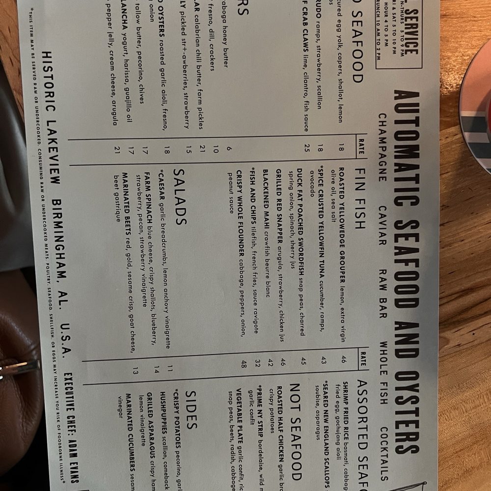 Dinner menu