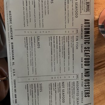 Automatic Seafood and Oysters - Dinner menu - Seafood Near Me - Birmingham, Alabama Automatic Seafood and Oysters - Dinner menu - Seafood Near Me - Birmingham, Alabama