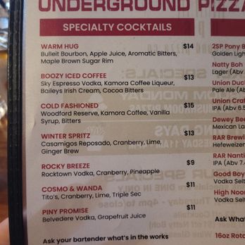 Underground Pizza - Specialty Cocktails. DEC2024 - Pizza Near Me - Baltimore, Maryland Underground Pizza - Specialty Cocktails. DEC2024 - Pizza Near Me - Baltimore, Maryland