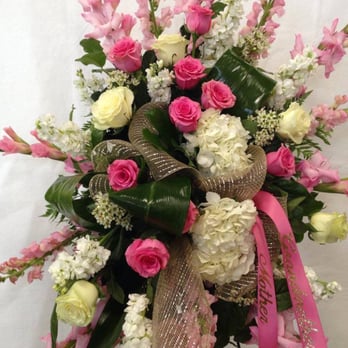 Sweetbriar Cove - pink and white funeral standing spray - Florists Near Me - Salem, Utah