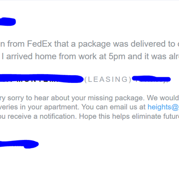 Camden Heights Apartments - Anonymized image from the private message board, showing example of package theft - Apartments Near Me - Houston, Texas